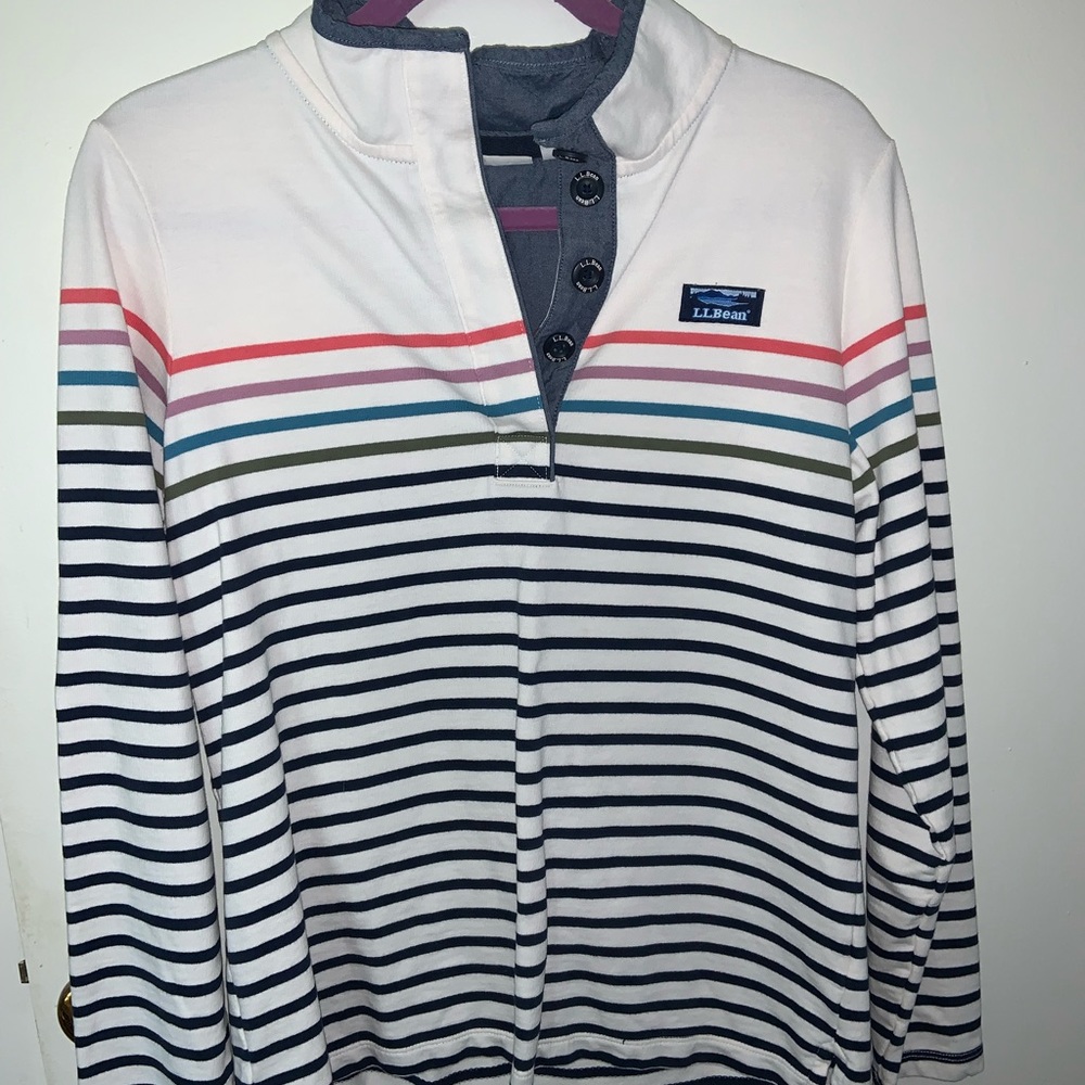 LL Bean Quarter Button Closure Rugby Pullover Sweater